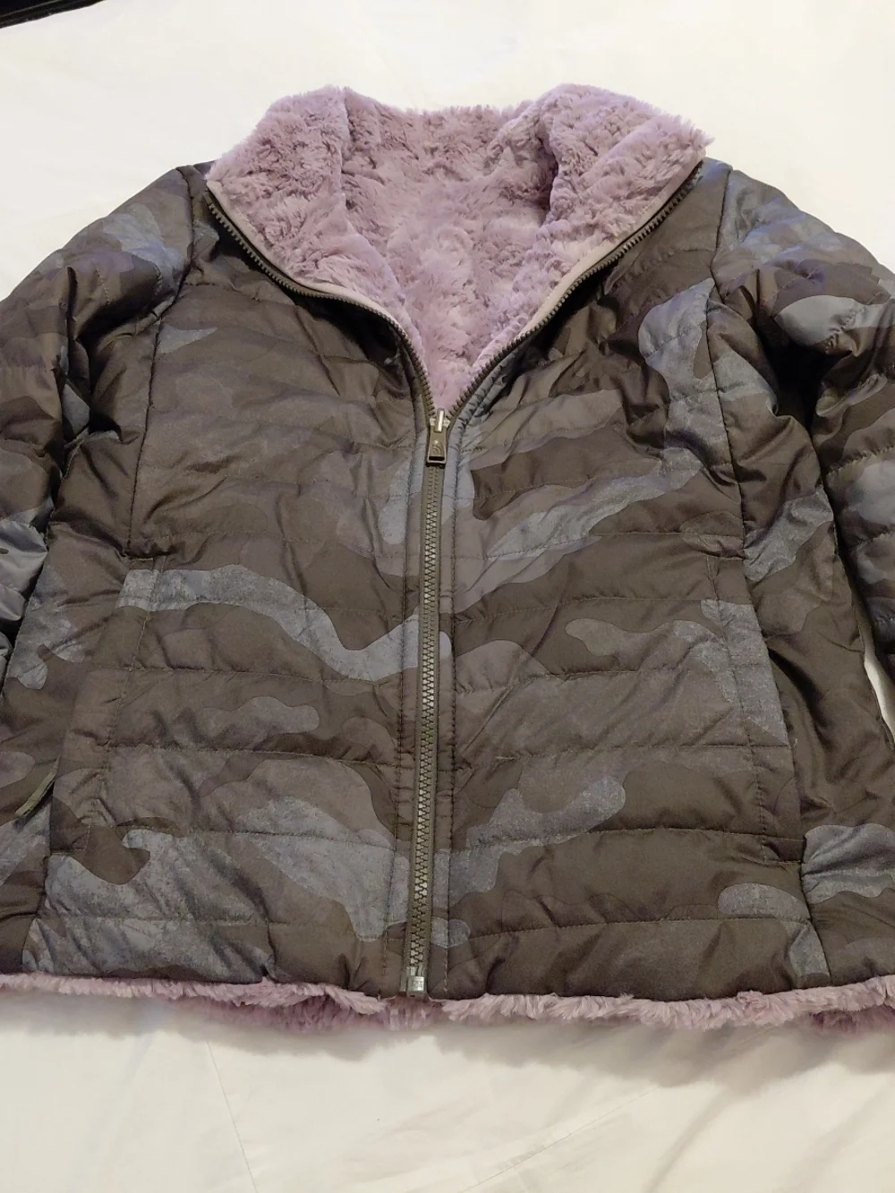 The North Face Jacket Girls L 14/16 Reversible Mossbud Swirl Green Camo Purple
